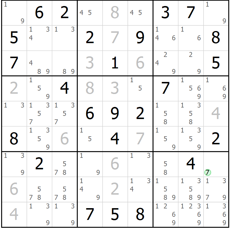 Position des candidats pour la solution de la Gr 47 page 50 du magazine de sudoku Maestro n° 101