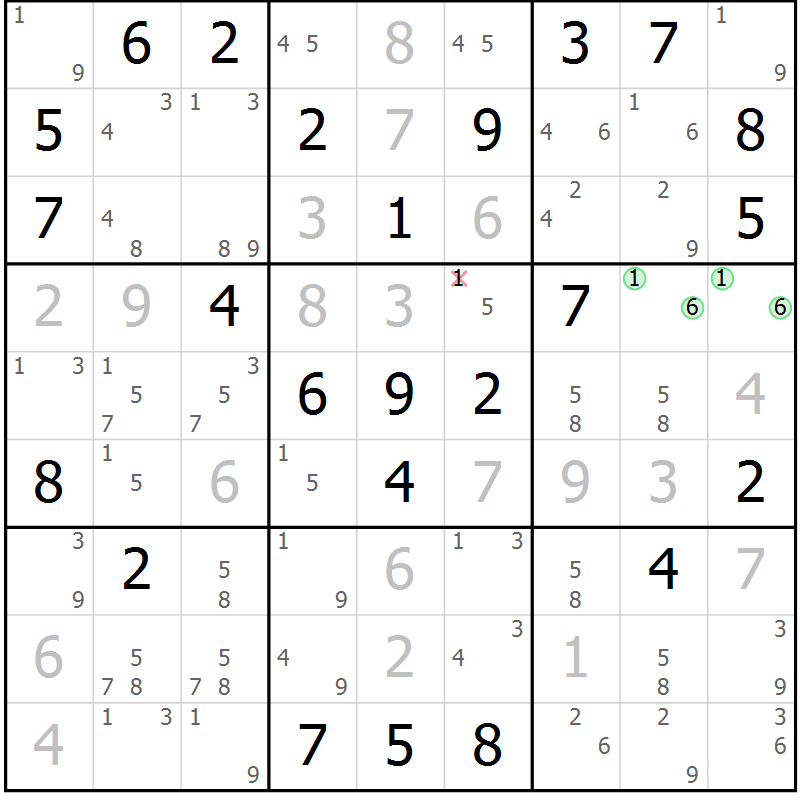 Position des candidats pour la solution de la Gr 47 page 50 du magazine de sudoku Maestro n° 101