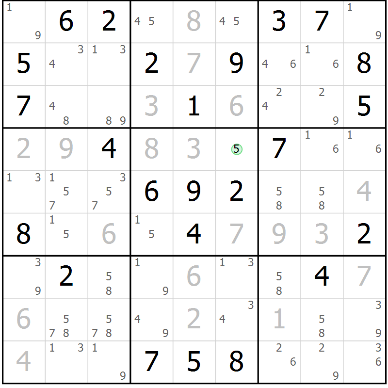 Position des candidats pour la solution de la Gr 47 page 50 du magazine de sudoku Maestro n° 101