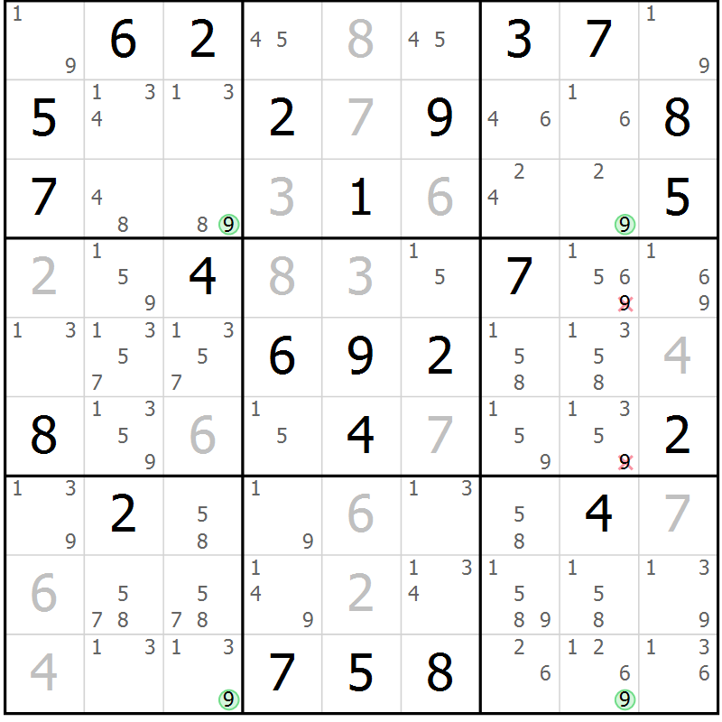 Position des candidats pour la solution de la Gr 47 page 50 du magazine de sudoku Maestro n° 101