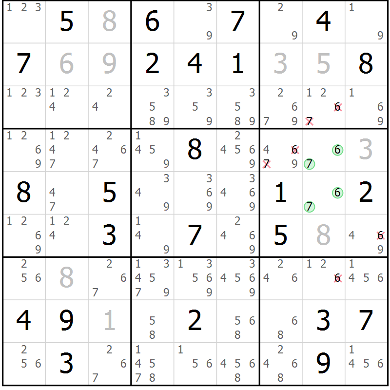 Position des candidats pour la solution de la Gr 48 page 51 du magazine de sudoku Maestro n° 101