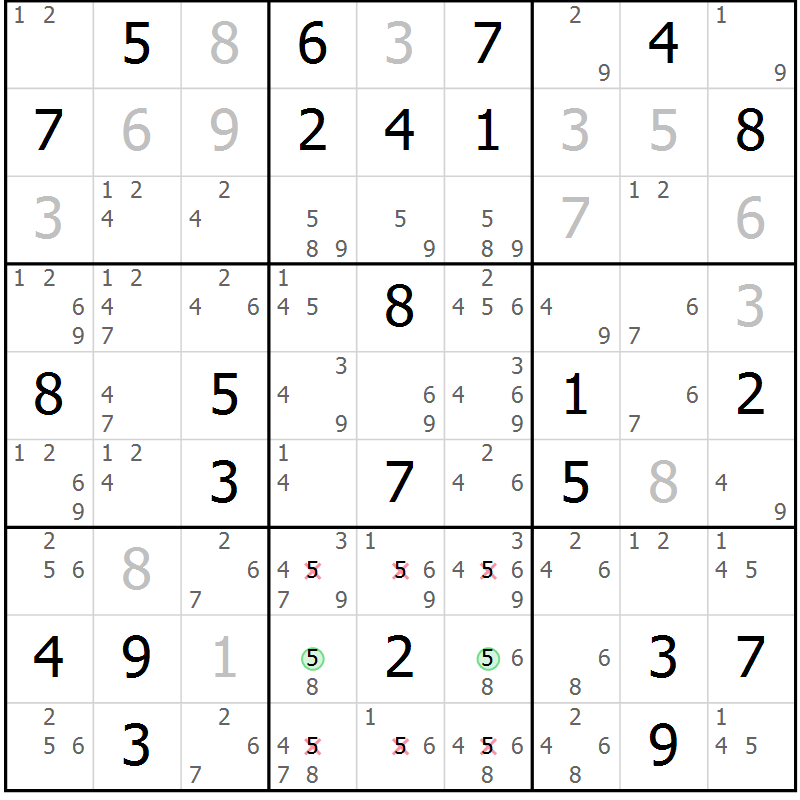 Position des candidats pour la solution de la Gr 48 page 51 du magazine de sudoku Maestro n° 101
