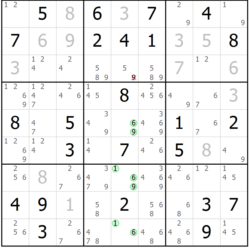 Position des candidats pour la solution de la Gr 48 page 51 du magazine de sudoku Maestro n° 101