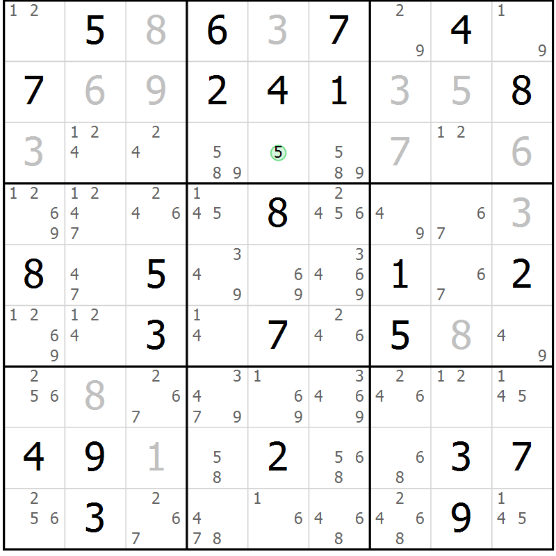 Position des candidats pour la solution de la Gr 48 page 51 du magazine de sudoku Maestro n° 101