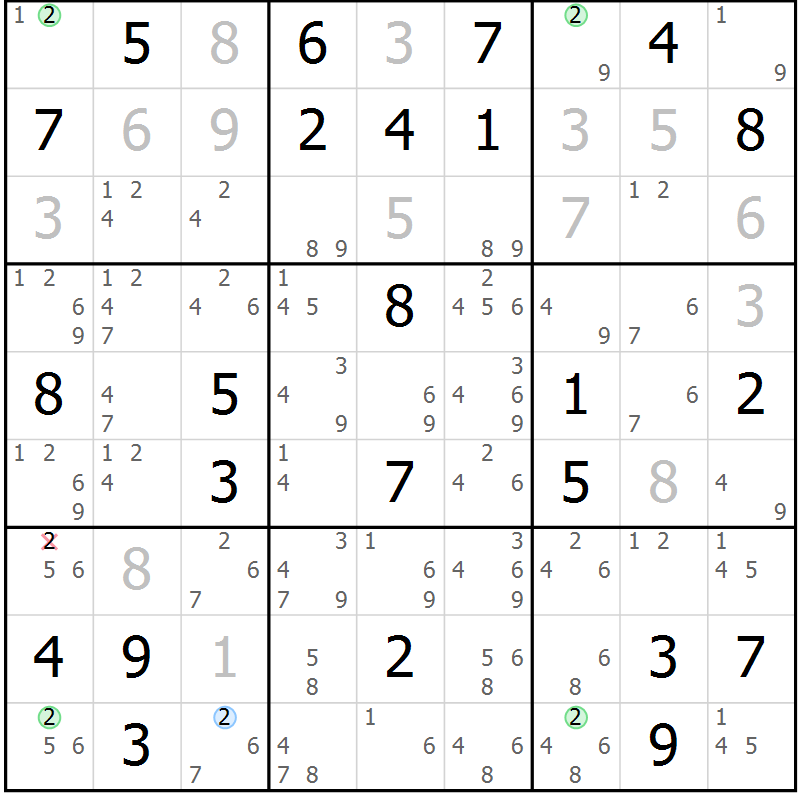 Position des candidats pour la solution de la Gr 48 page 51 du magazine de sudoku Maestro n° 101