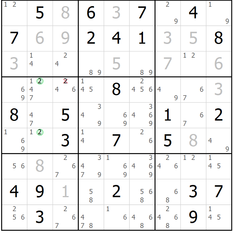 Position des candidats pour la solution de la Gr 48 page 51 du magazine de sudoku Maestro n° 101