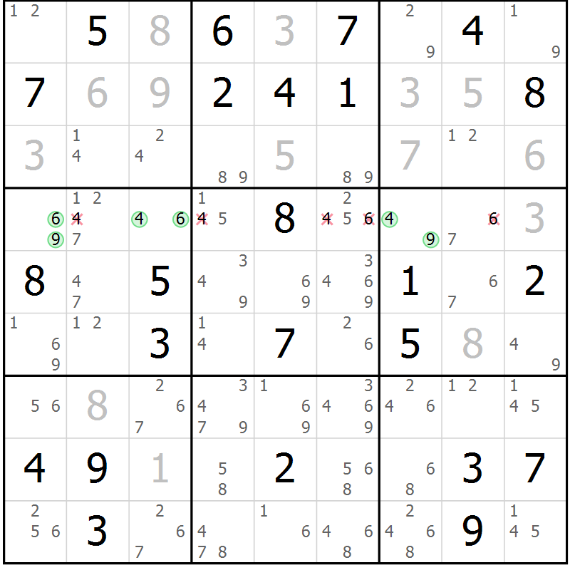 Position des candidats pour la solution de la Gr 48 page 51 du magazine de sudoku Maestro n° 101