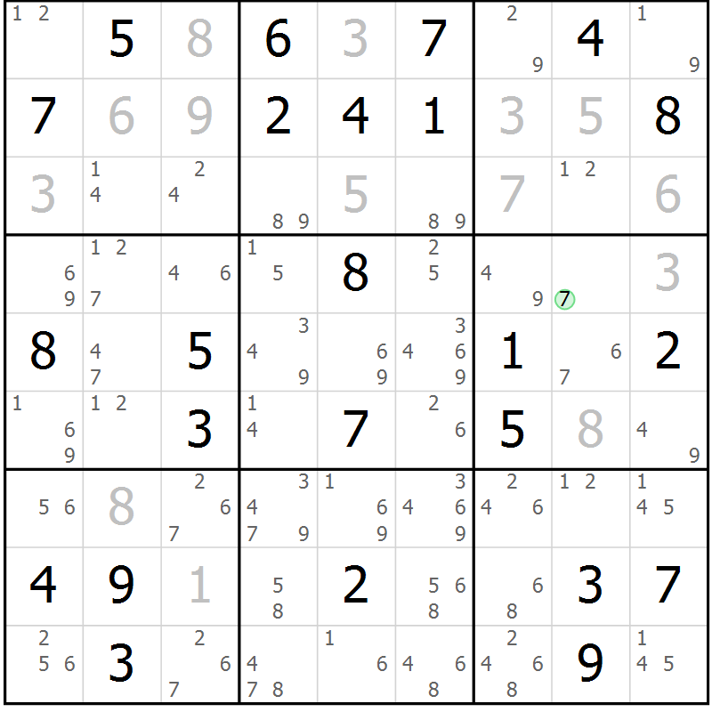 Position des candidats pour la solution de la Gr 48 page 51 du magazine de sudoku Maestro n° 101