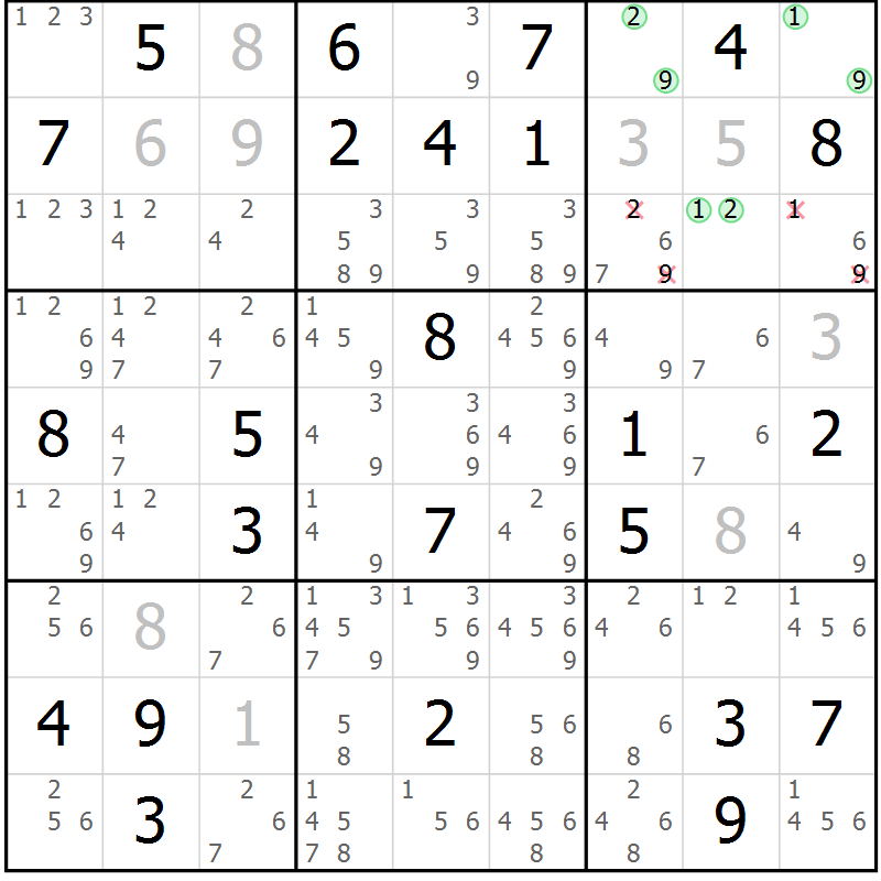 Position des candidats pour la solution de la Gr 48 page 51 du magazine de sudoku Maestro n° 101