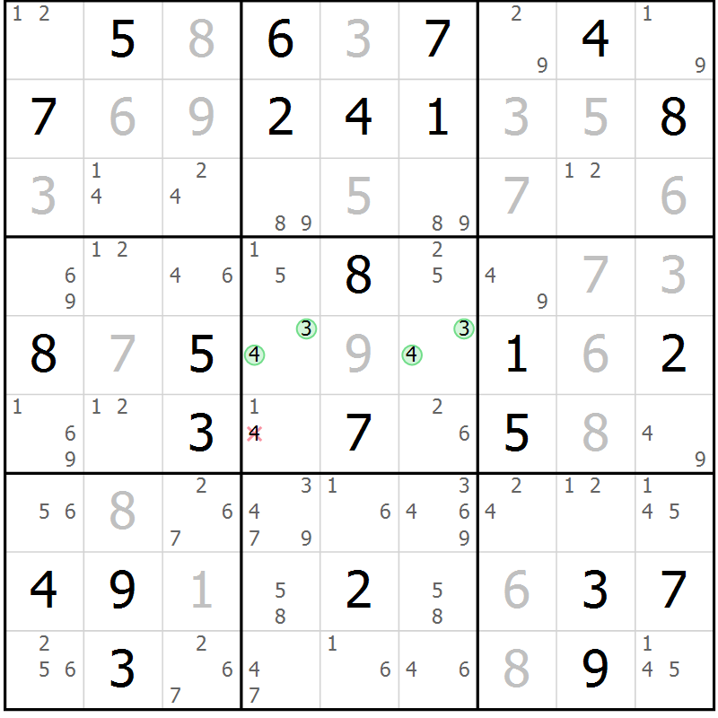 Position des candidats pour la solution de la Gr 48 page 51 du magazine de sudoku Maestro n° 101