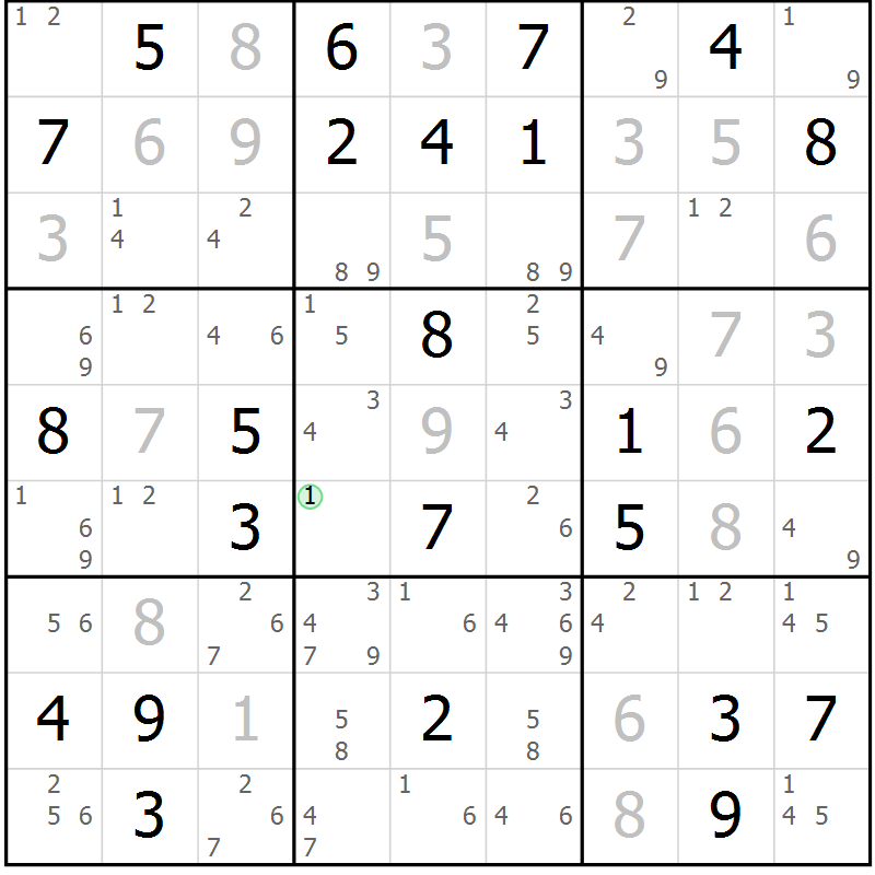 Position des candidats pour la solution de la Gr 48 page 51 du magazine de sudoku Maestro n° 101