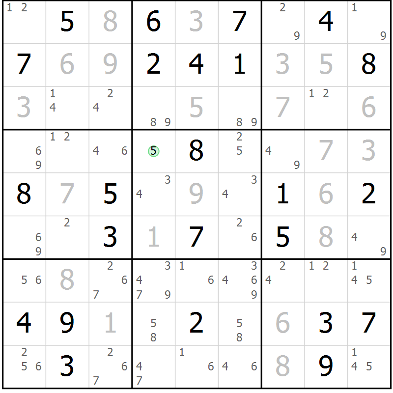 Position des candidats pour la solution de la Gr 48 page 51 du magazine de sudoku Maestro n° 101