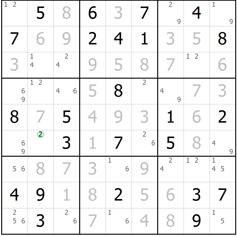 Position des candidats pour la solution de la Gr 48 page 51 du magazine de sudoku Maestro n° 101