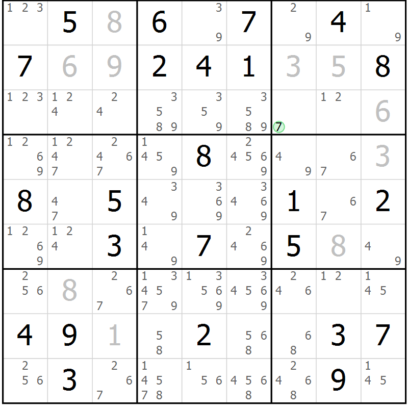 Position des candidats pour la solution de la Gr 48 page 51 du magazine de sudoku Maestro n° 101