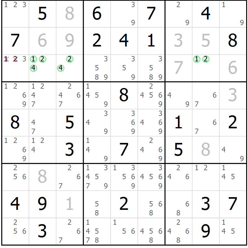 Position des candidats pour la solution de la Gr 48 page 51 du magazine de sudoku Maestro n° 101