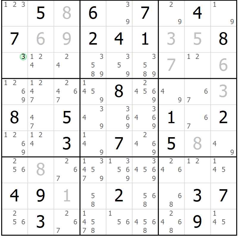 Position des candidats pour la solution de la Gr 48 page 51 du magazine de sudoku Maestro n° 101