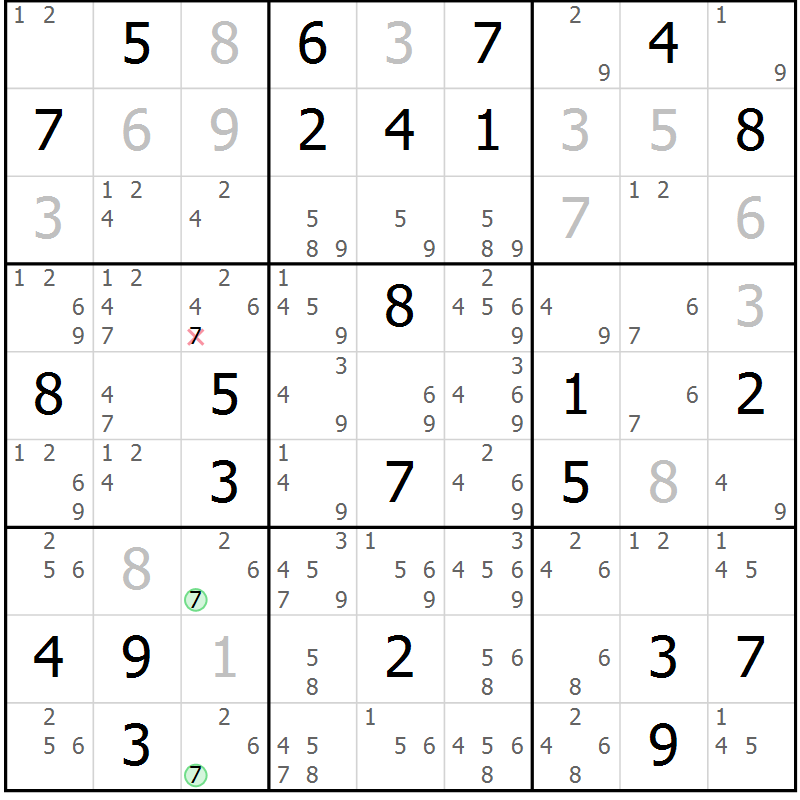 Position des candidats pour la solution de la Gr 48 page 51 du magazine de sudoku Maestro n° 101