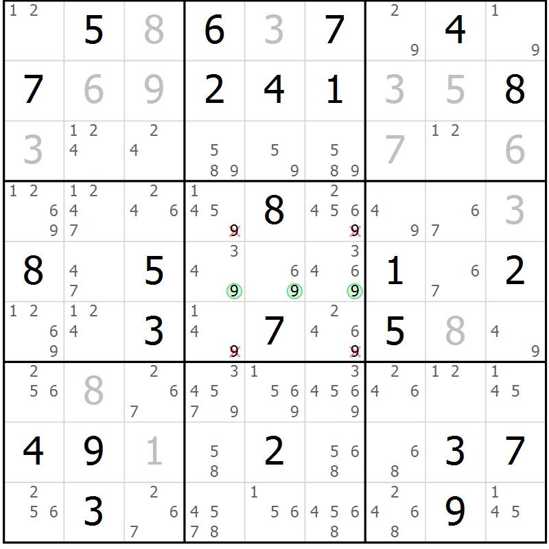 Position des candidats pour la solution de la Gr 48 page 51 du magazine de sudoku Maestro n° 101