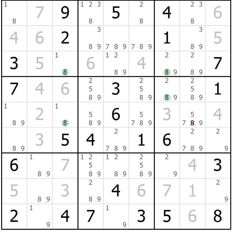 Position des candidats pour la solution de la Gr 49 page 52 du magazine de sudoku Maestro n° 101