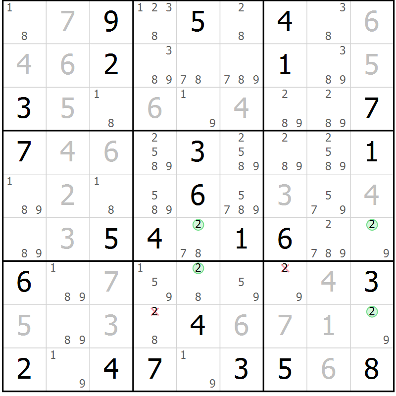 Position des candidats pour la solution de la Gr 49 page 52 du magazine de sudoku Maestro n° 101