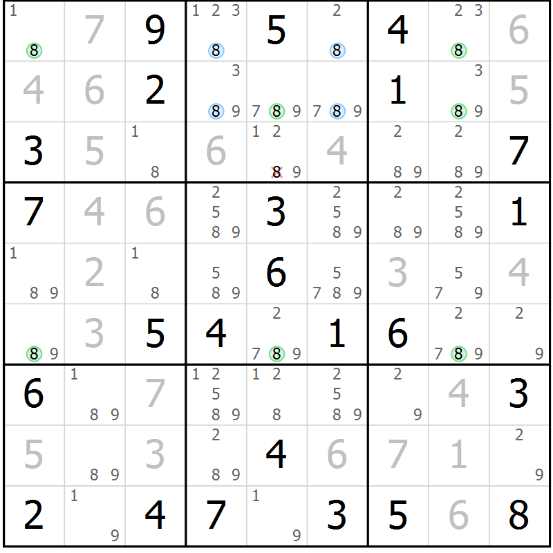 Position des candidats pour la solution de la Gr 49 page 52 du magazine de sudoku Maestro n° 101