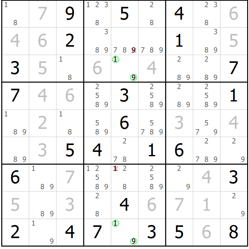 Position des candidats pour la solution de la Gr 49 page 52 du magazine de sudoku Maestro n° 101