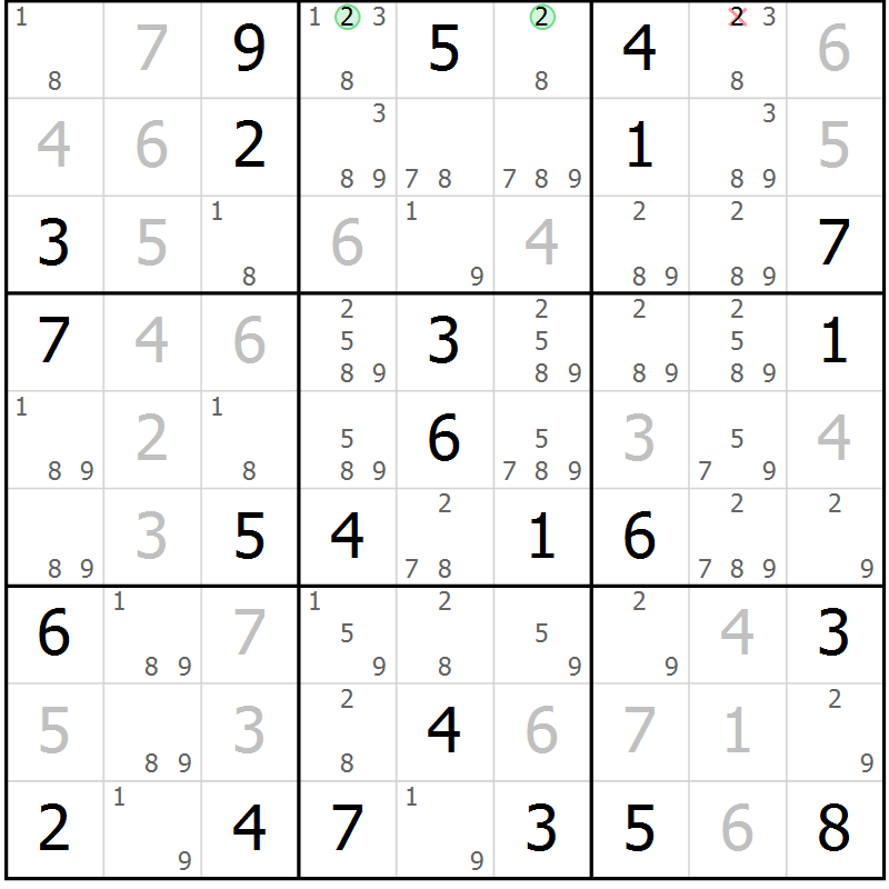 Position des candidats pour la solution de la Gr 49 page 52 du magazine de sudoku Maestro n° 101