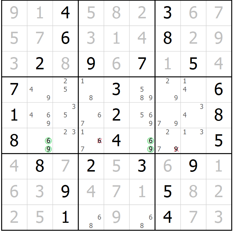 Position des candidats pour la solution de la Gr 5 page 8 du magazine de sudoku Maestro n° 101