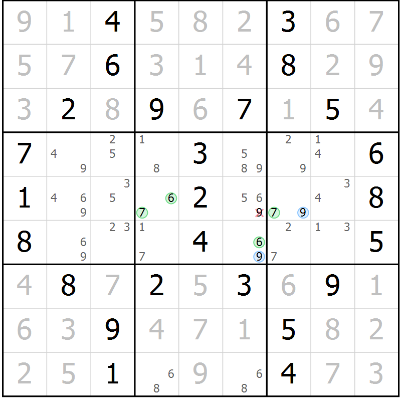 Position des candidats pour la solution de la Gr 5 page 8 du magazine de sudoku Maestro n° 101