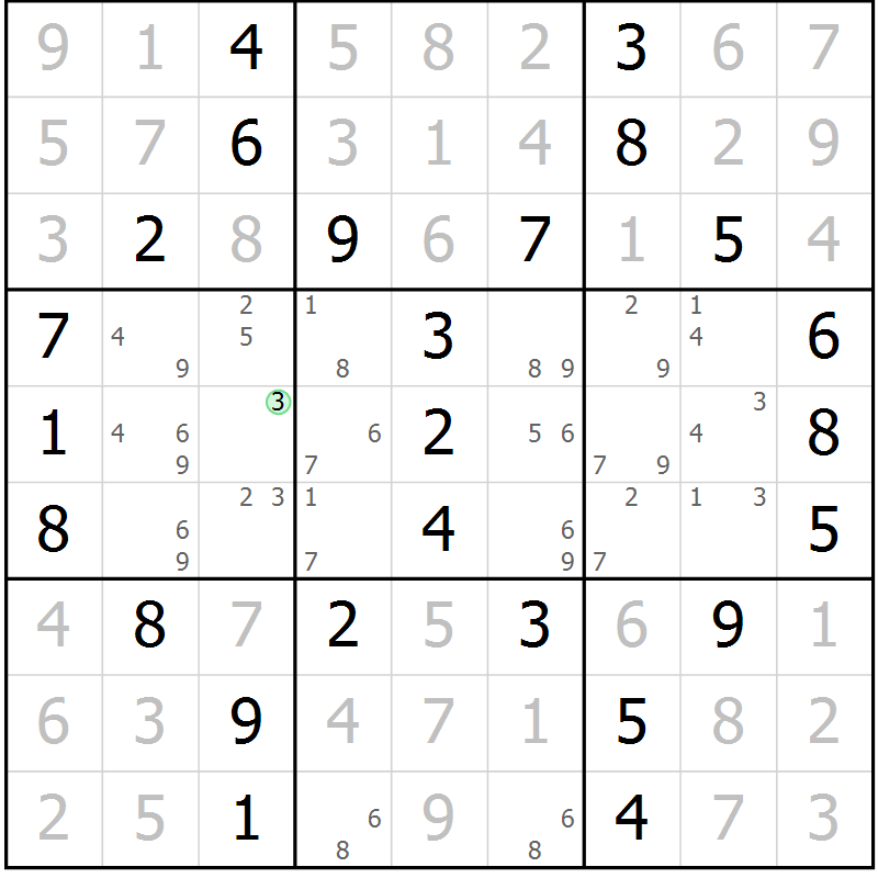 Position des candidats pour la solution de la Gr 5 page 8 du magazine de sudoku Maestro n° 101