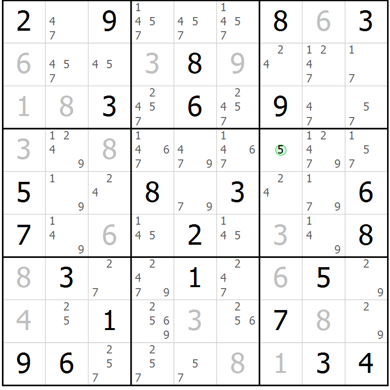 Position des candidats pour la solution de la Gr 50 page 53 du magazine de sudoku Maestro n° 101