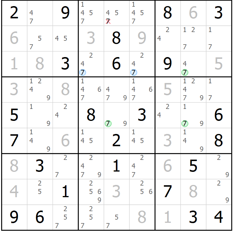 Position des candidats pour la solution de la Gr 50 page 53 du magazine de sudoku Maestro n° 101