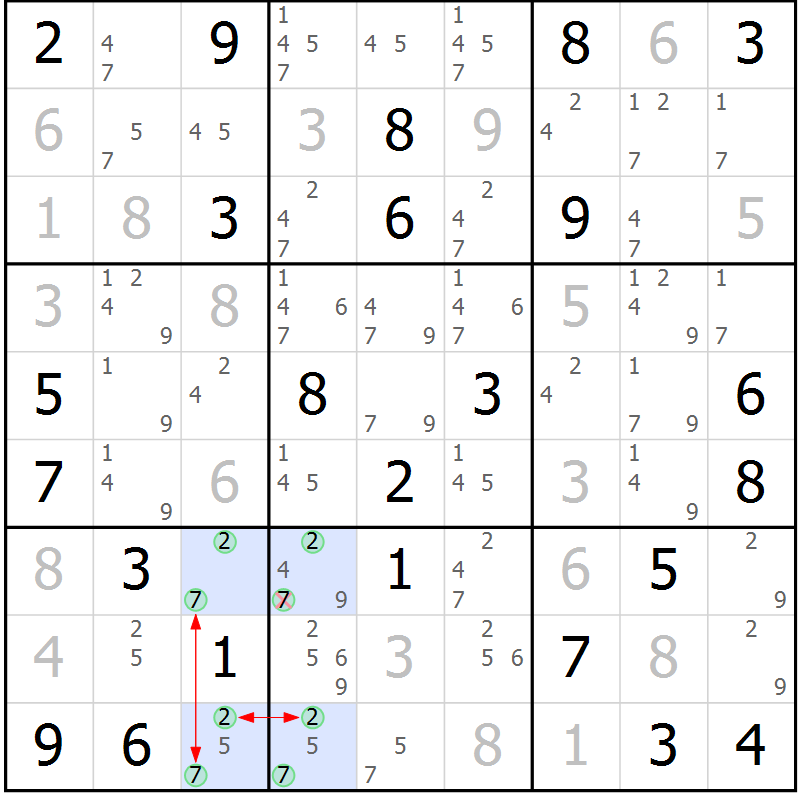 Position des candidats pour la solution de la Gr 50 page 53 du magazine de sudoku Maestro n° 101