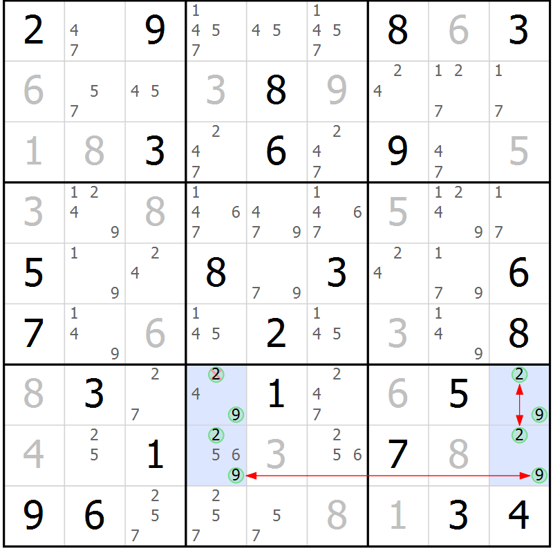 Position des candidats pour la solution de la Gr 50 page 53 du magazine de sudoku Maestro n° 101