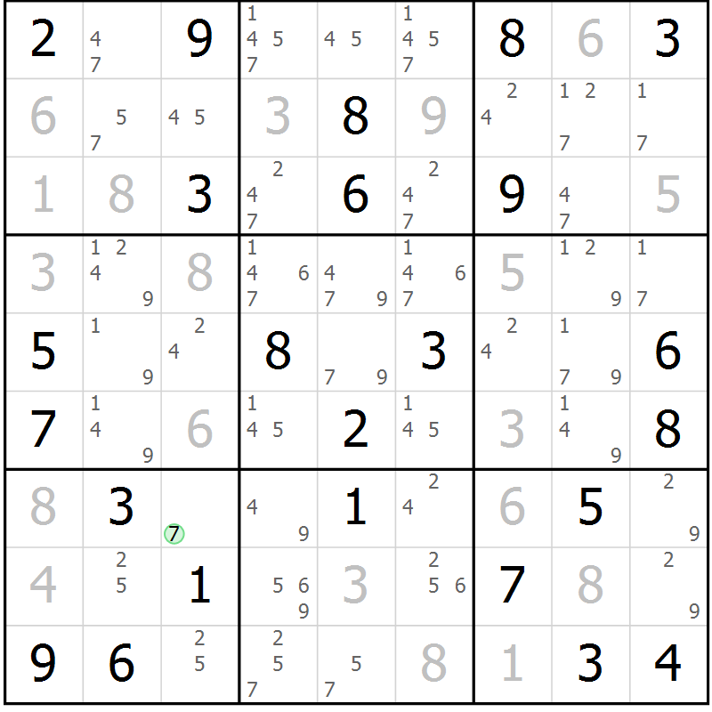 Position des candidats pour la solution de la Gr 50 page 53 du magazine de sudoku Maestro n° 101