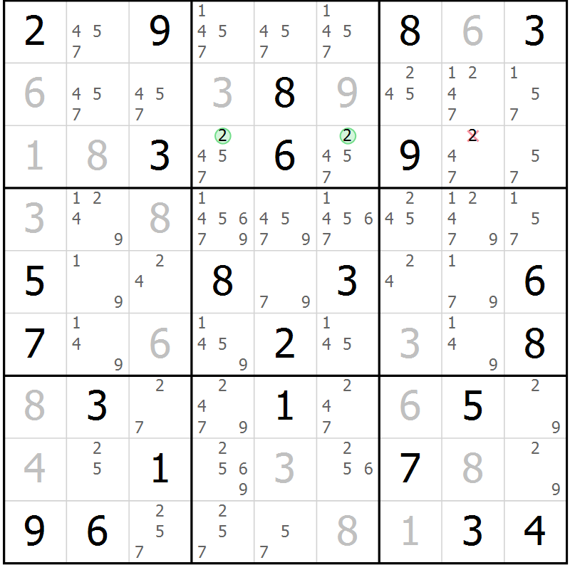 Position des candidats pour la solution de la Gr 50 page 53 du magazine de sudoku Maestro n° 101