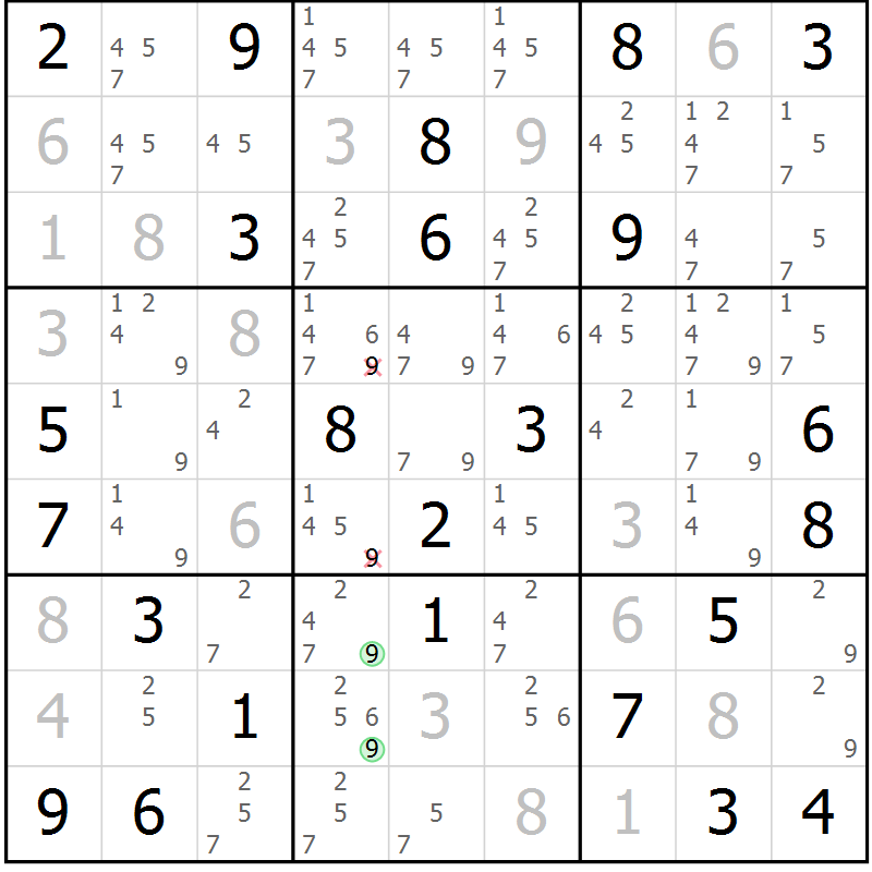 Position des candidats pour la solution de la Gr 50 page 53 du magazine de sudoku Maestro n° 101