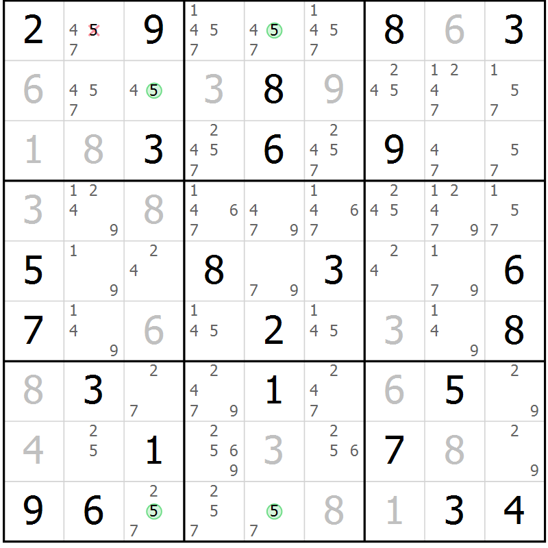 Position des candidats pour la solution de la Gr 50 page 53 du magazine de sudoku Maestro n° 101