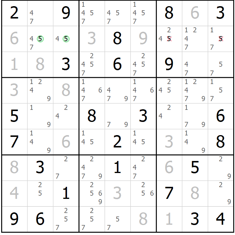 Position des candidats pour la solution de la Gr 50 page 53 du magazine de sudoku Maestro n° 101