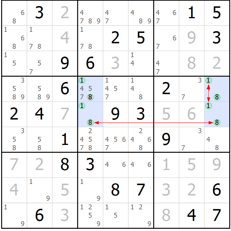 Position des candidats pour la solution de la Gr 51 page 54 du magazine de sudoku Maestro n° 101
