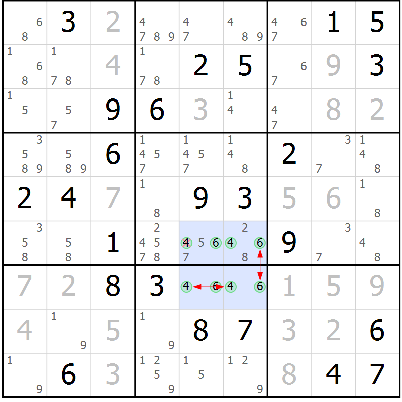 Position des candidats pour la solution de la Gr 51 page 54 du magazine de sudoku Maestro n° 101