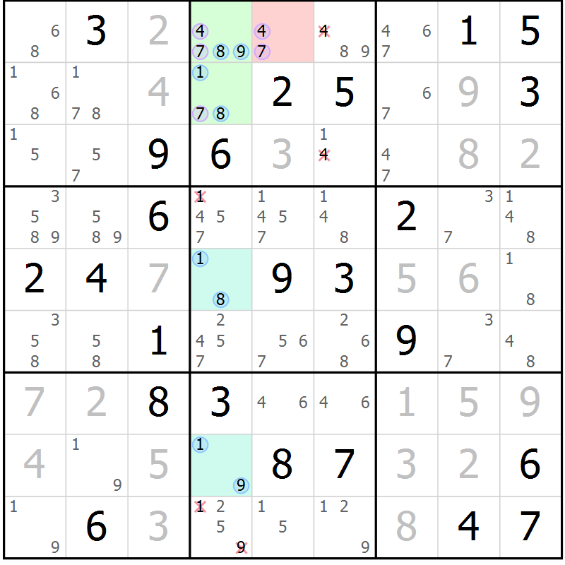 Position des candidats pour la solution de la Gr 51 page 54 du magazine de sudoku Maestro n° 101