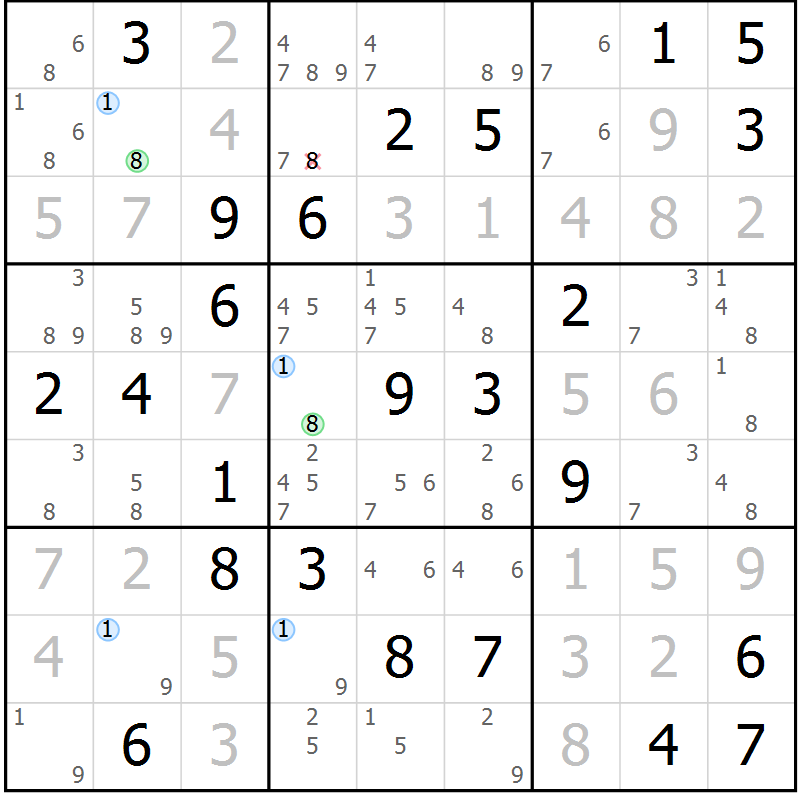 Position des candidats pour la solution de la Gr 51 page 54 du magazine de sudoku Maestro n° 101