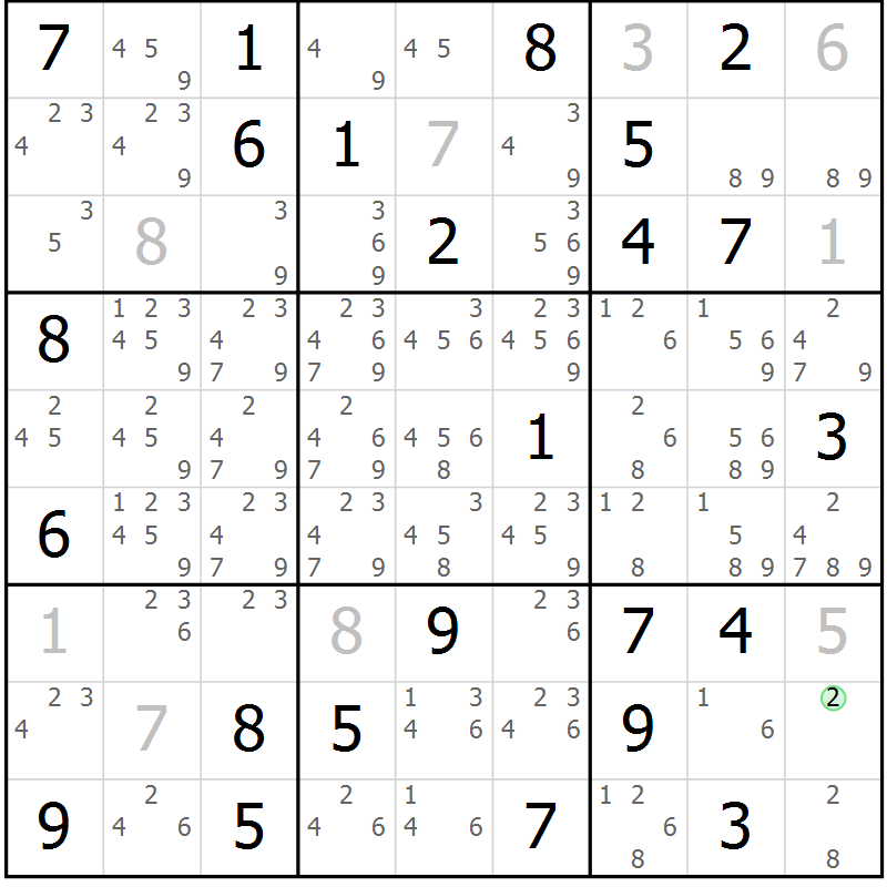 Position des candidats pour la solution de la Gr 52 page 55 du magazine de sudoku Maestro n° 101