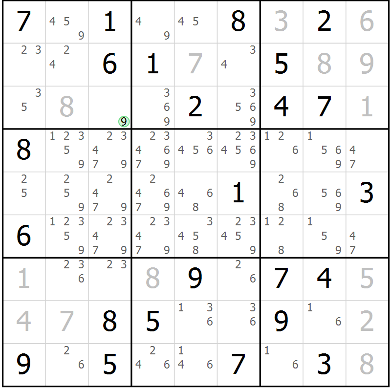 Position des candidats pour la solution de la Gr 52 page 55 du magazine de sudoku Maestro n° 101