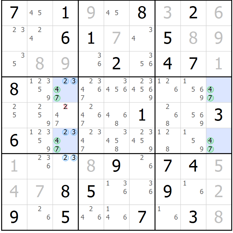Position des candidats pour la solution de la Gr 52 page 55 du magazine de sudoku Maestro n° 101