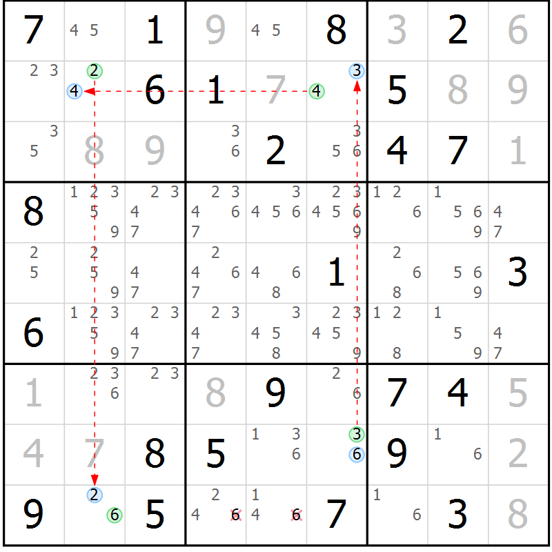 Position des candidats pour la solution de la Gr 52 page 55 du magazine de sudoku Maestro n° 101