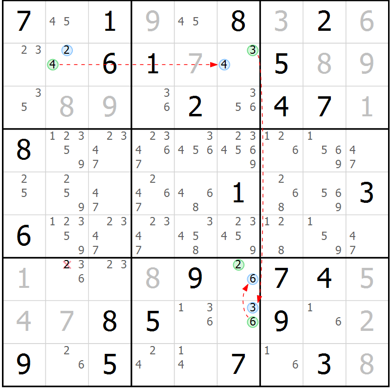 Position des candidats pour la solution de la Gr 52 page 55 du magazine de sudoku Maestro n° 101