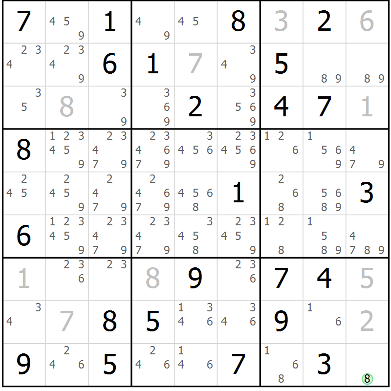 Position des candidats pour la solution de la Gr 52 page 55 du magazine de sudoku Maestro n° 101
