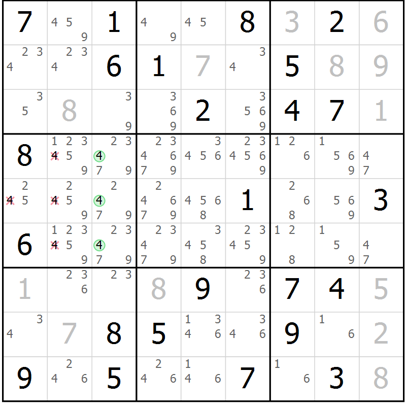 Position des candidats pour la solution de la Gr 52 page 55 du magazine de sudoku Maestro n° 101
